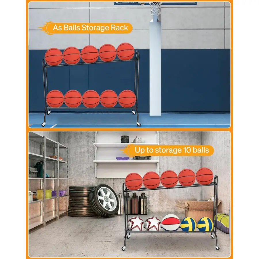 Basketball Rack Ball Storage Holder Tilt Basketball Shooting Training Rack, Garage Sports Equipment Organizer, Outdoor and Indoo