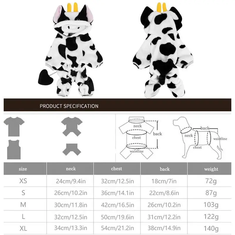 Halloween Dog Costume Cows Pet Dog Clothes For Small Breeds Dogs Pet Winter Comfortable Jumpsuits Puppy Cosplay Accessories For