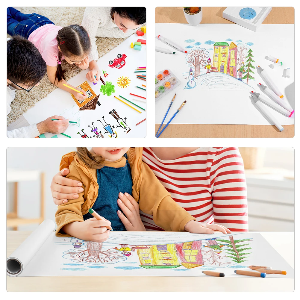 لفة من أوراق الرسم قوية ليس من السهل التجعيد، مثالية للمشروعات الفنية للواجبات المنزلية والمدرسة المنزلية، لفة من أوراق الرسم الورقية