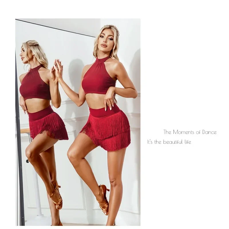 ملابس ممارسة الرقص اللاتيني بطبقة مزدوجة فستان بوستير بشراشيب جديد للسيدات البالغات معيار وطني للرقص شعور كبير