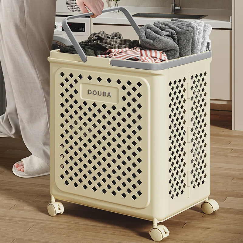 Toilet bathroom laundry basket folding dirty clothes storage basket with wheels removable laundry basket