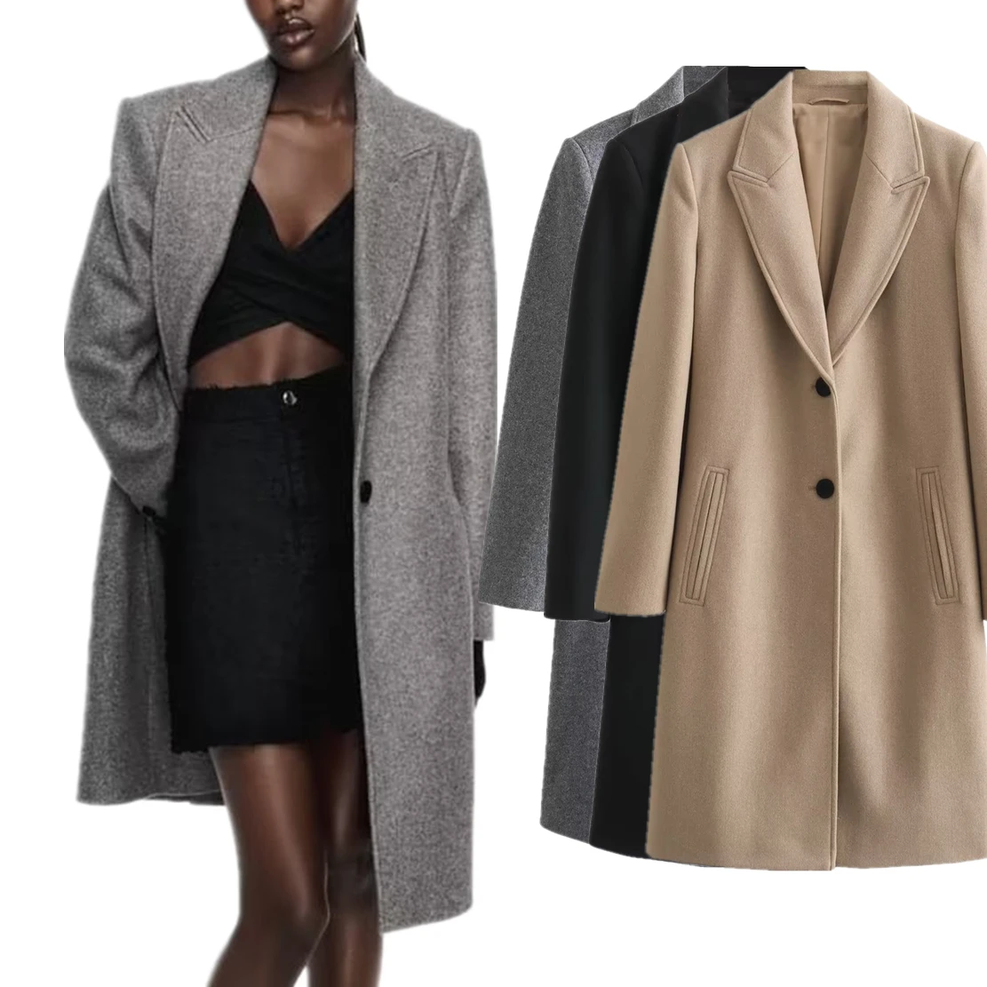 

Dave&Di Autumn Winter British Fashion Woolen Long Coat Solid Waist Fit Simple Trench Coat Women