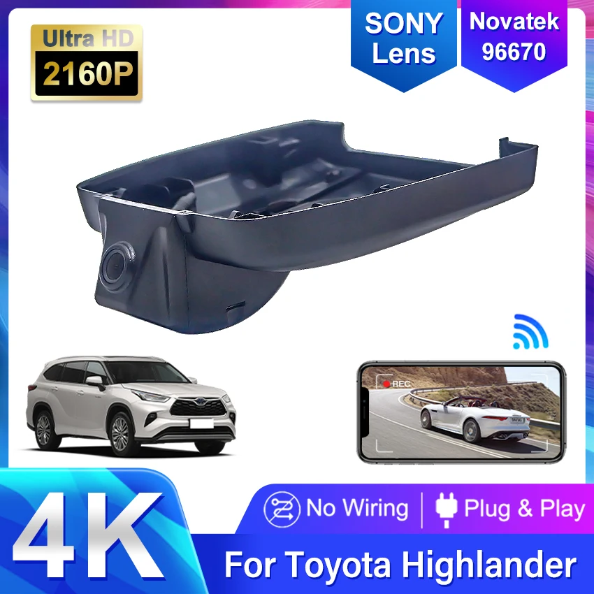 

For Toyota Highlander 3rd 4th Gen (XU50 XU70) 2020-2023 Front and Rear 4K Dash Cam for Car Camera Recorder Dashcam WIFI Car Dvr