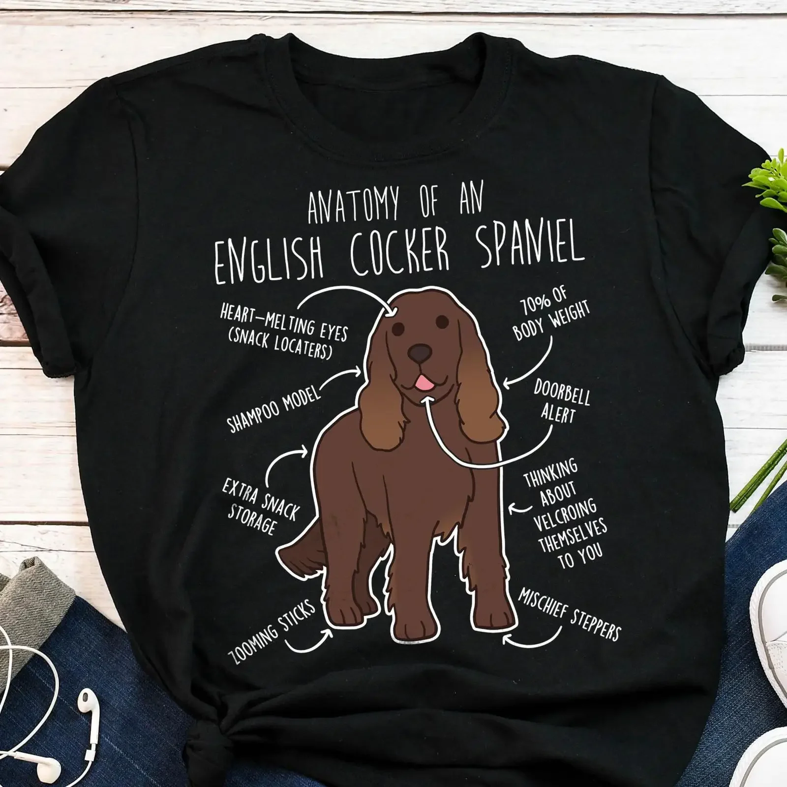 Camiseta vintage de Cocker Spaniel inglés con estampado divertido de hígado, para amantes de los perros, mamá y papá de mascotas, con efecto lavado, para uso diario, ligeramente elegante