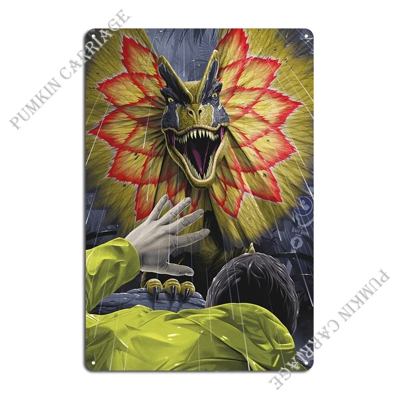 Dilophosaurus Attack! Metal Signs Plates Funny Wall Cave Customize Tin Sign Poster