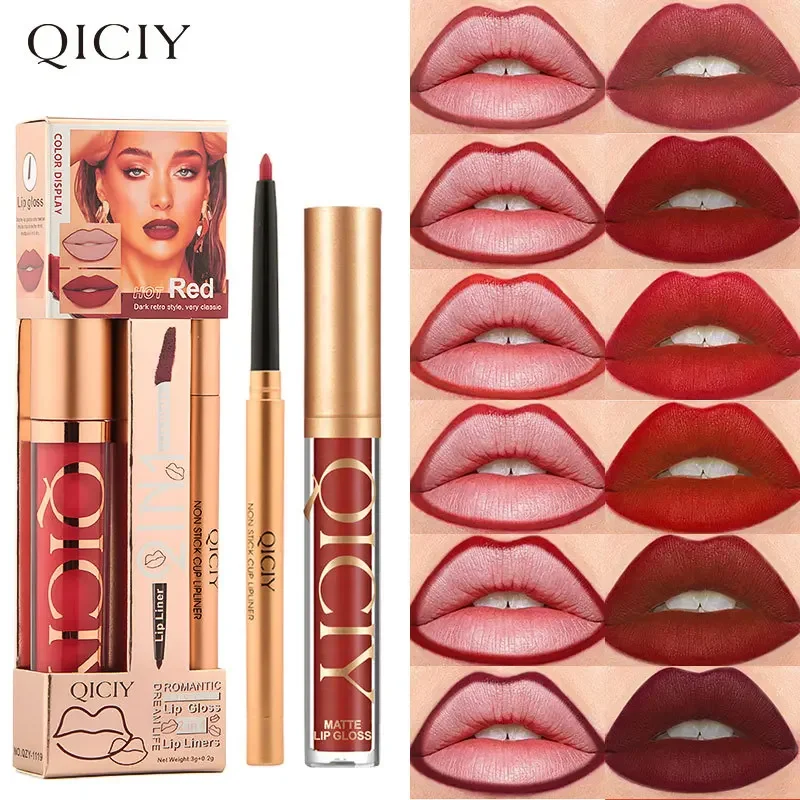 

QICIY Lip Gloss Lip Liner Set, Waterproof Matte Easy Coloring Lip Gloss Set