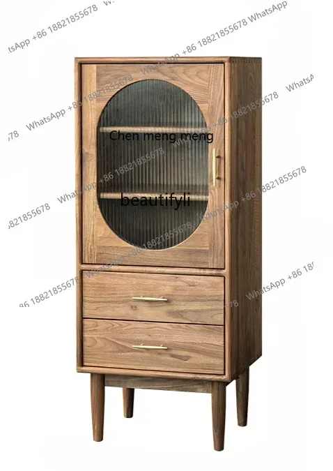 

X Black Walnut Wooden TV Cabinet next to Nordic Solid Wood Sofa Side Cabinet Storage Small Bookcase SimpleQ