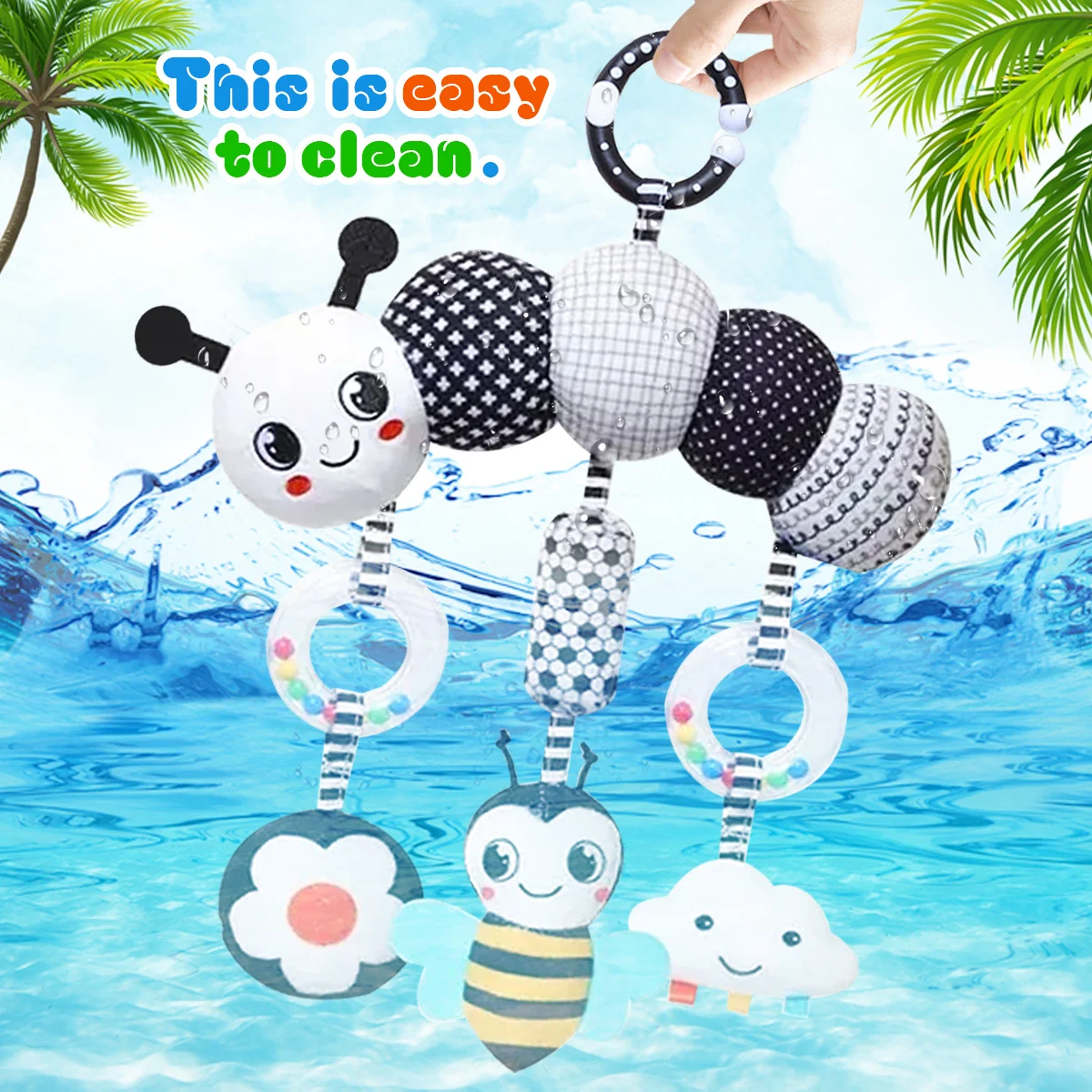 Giocattoli per Seggiolino Auto per Neonati, Giocattoli Sonori da Appendere per Culla Mobile, Giocattoli in Bianco e Nero ad Alto Contrasto per Passeggino