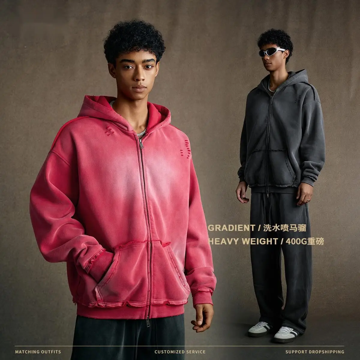 

Мужская одежда, осень 202, американский модный стиль, модная уличная толстовка с капюшоном, спрей-лошадь, свободный кардиган на молнии с краями RPEK