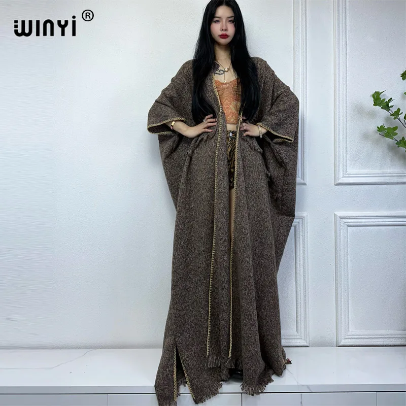 WINYI new winter cardigan Women Africa monocolour high quality coat Loose kimono elegant Warm Female dress winter coat women