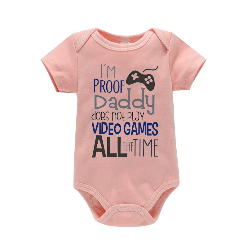 I'M PROOF DADDY DOES NOT PLAY VIDEO GAMES ALL THE TIME Game Console Print Baby Romper Newborn Short-sleeved Jumpsuit - Image 4