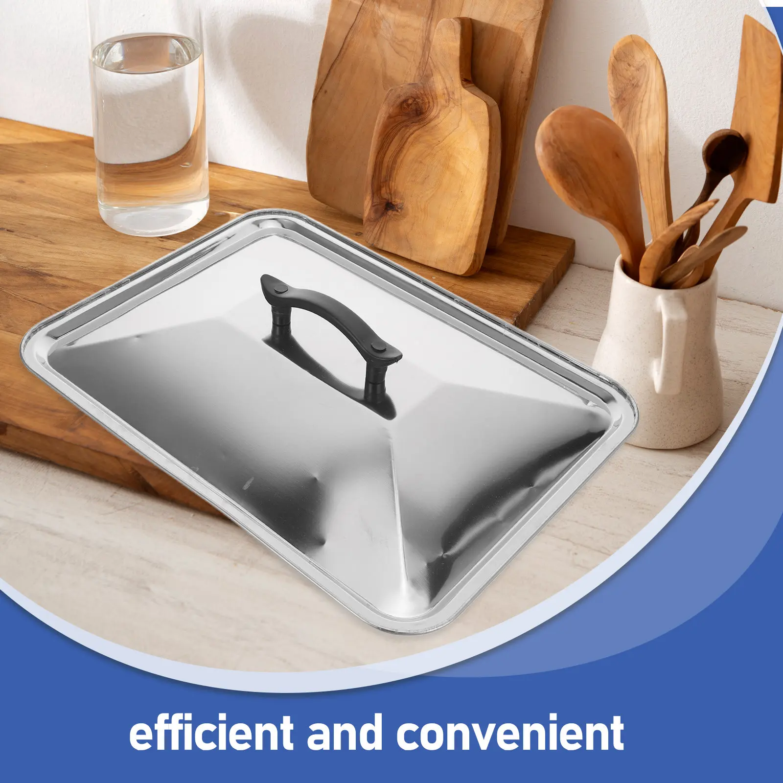 Stainless Steel Pot Lid 40x30cm with Large Handle – Anti-Splash, Steam-Retaining Cooking Cover for Home & Restaurant