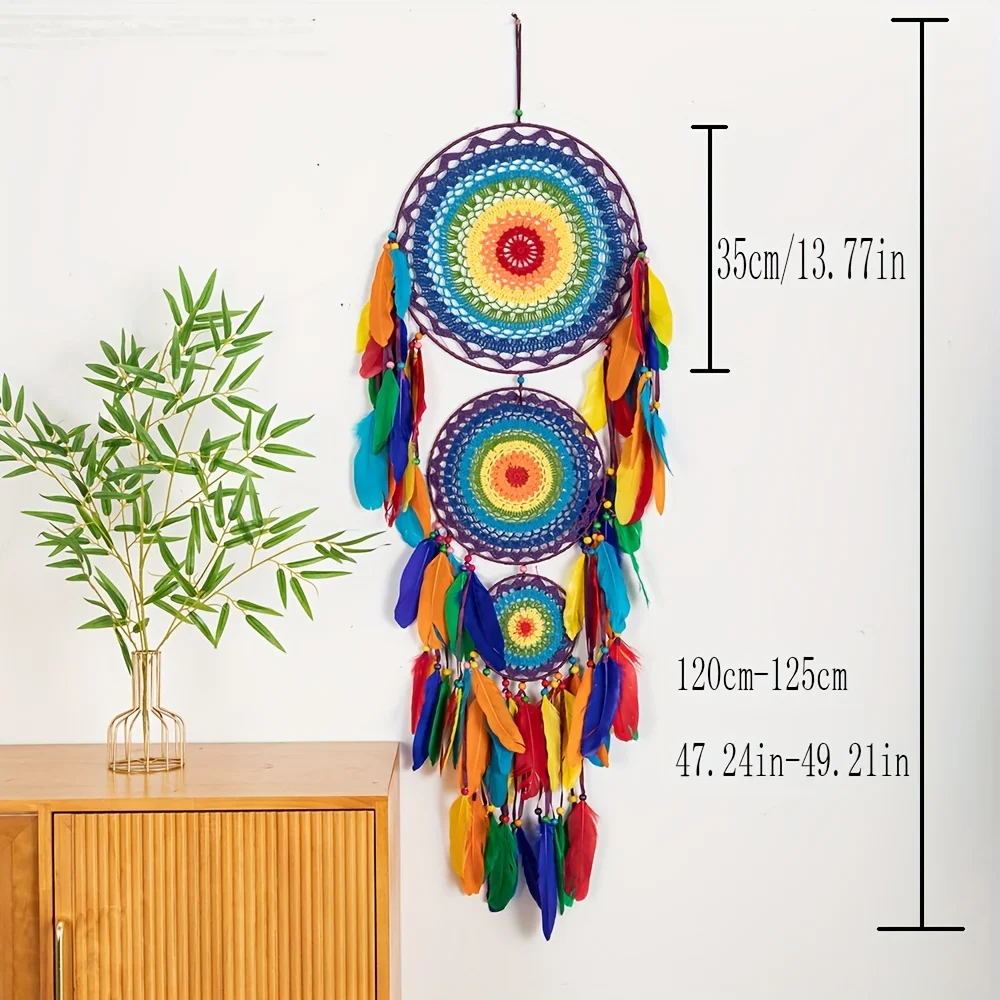 

Vibrant Multicolor Dream Catcher Pendant - Portable, Contemporary Iron Ornament with Goose Feathers for , Office, and Christmas