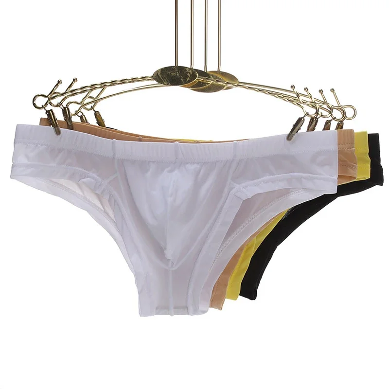 Cueca masculina sensual transparente, cueca de cintura baixa macia e respirável com enchimento, roupa interior branco/preto/rosa