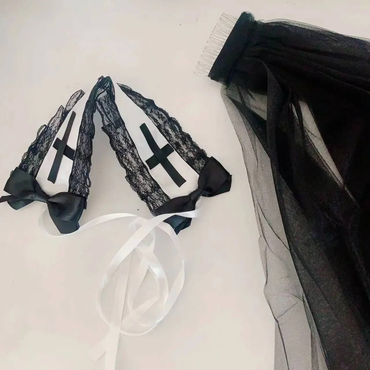 여성 소녀 검은 베일 헤드피스 수녀 코스프레 코스튬 액세서리, 고딕 로리타 할로윈 카니발 파티 역할 놀이 머리 스카프