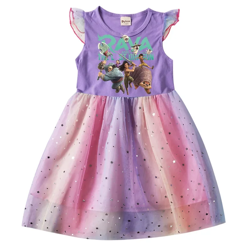 Raya and The Last Dragon summer girls dress kids tutu dress girl party vestidos rainbow cartoon children dress 3-8y autumn dress