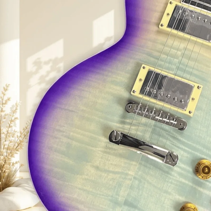 Hot Sales LPQ 6 String Style Electric Guitar Purple Green Burst Flame Dual Humbuckers Gold Knobs Unisex Beginner