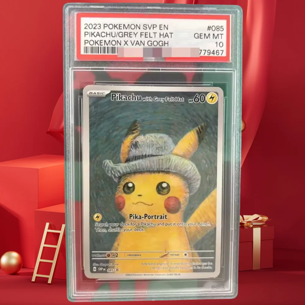 DIY 2023 VAN GOGH PIKACHU/GREY FELT HAT Collection Card 10Points Rating Card English Version Anime Game Card Gift Toy