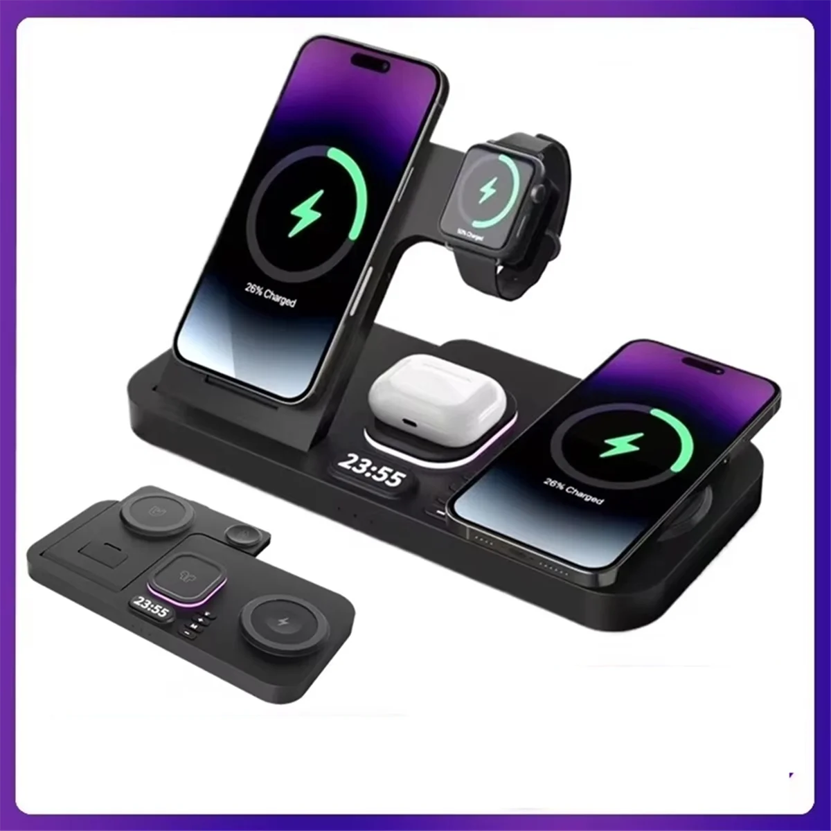 A20M 30 Вт Цифровые часы Беспроводное зарядное устройство RGB Ночник Станция быстрой зарядки для подставки для смартфона, B