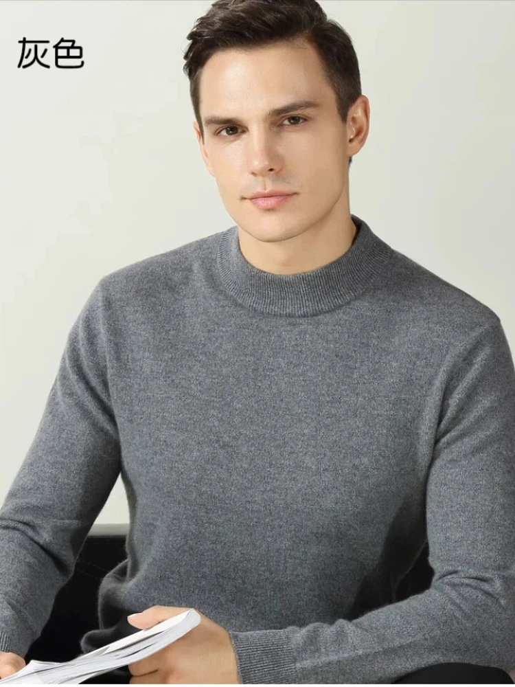 

Мужской пуловер из 100% чистого кашемира, свитер высокого качества, деловой повседневный вязаный топ с высоким воротником, базовая мужская одежда