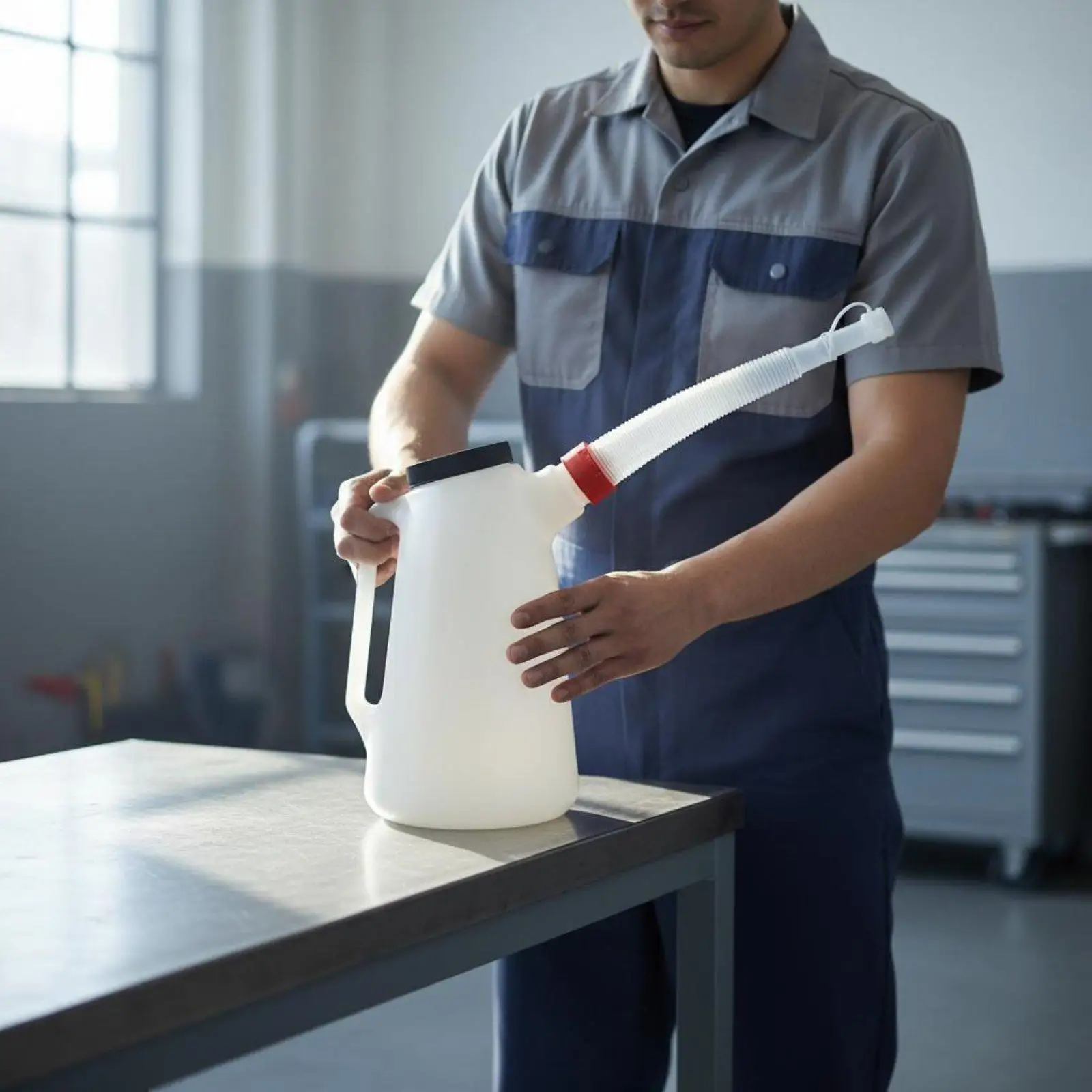 Oil Pouring Jug with Measurement Marks Plastic Lubrication Oil Container Handy Spout for Workshop Vehicle Servicing