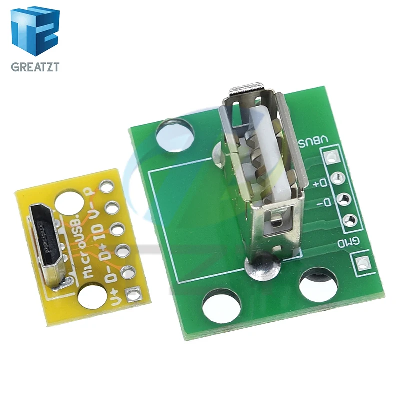 TZT 1/5/10PCS Vertical USB Micro USB 2.0 Female Head A Connector 2.54mm PCB Converter Adapter Breakout Board 180 Degree Vertical
