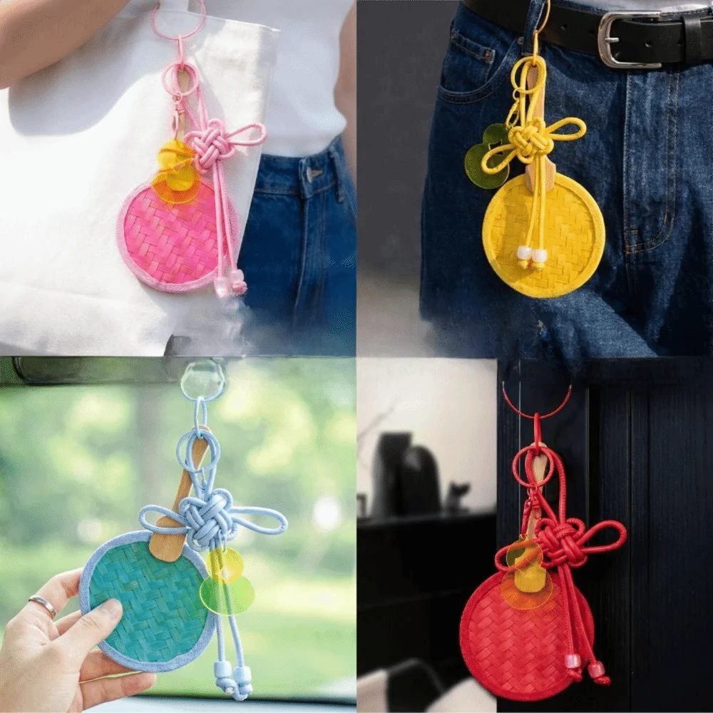 Macaron Color Mini Fan Keychain Hand-Woven Bamboo Portable Decorative Pendant Delicate Craftsmanship Durable Structure