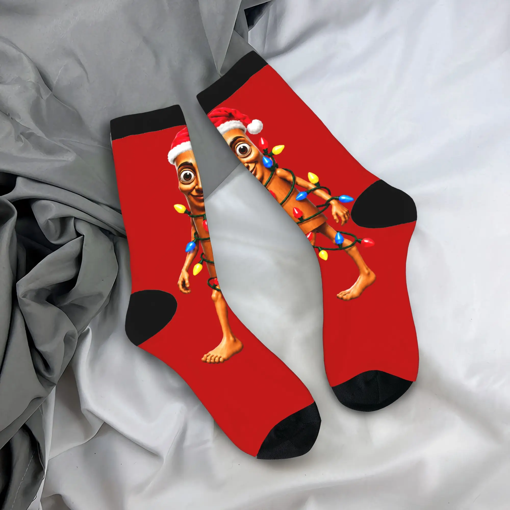 Autumn Winter Crazy Design Unisex Tung Tung Sahur Santa Christmas Tree Lights Socks  Sweat Absorbing Basketball Socks