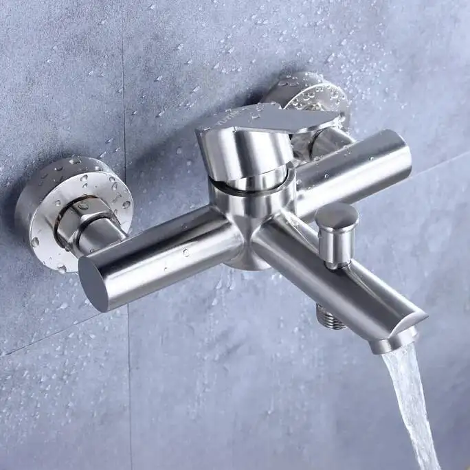 Bathtub Faucet 304 Stainless Steel Shower Faucets Into The Wall Bathroom Dual Water Mixed Valve Hidden Hot And Cold Tap