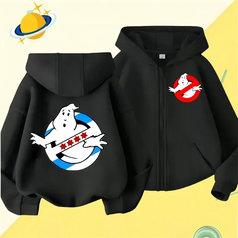 Ghostbusters Kids zipper hoodie Cartoon print Autumn Winter Long sleeve sweatshirt Casual top Boys Girls clothing sweater