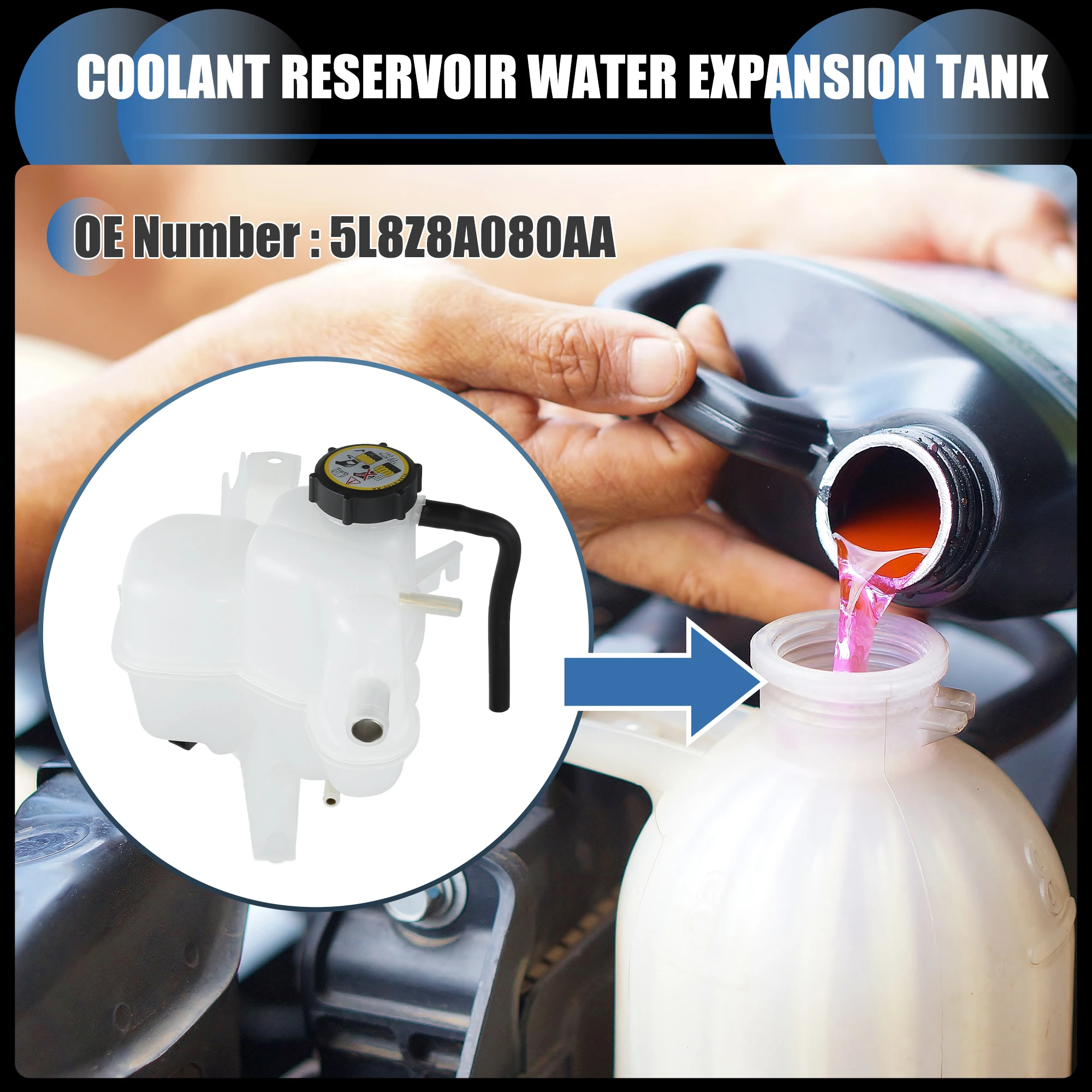 UXCELL Coolant Expansion Overflow Tank W/ Cap No.5L8Z8A080AA for Ford Escape L4 2.3L Petrol 2005-2008 for Mercury L4 2.3L