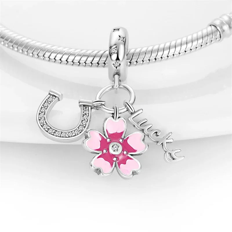 925 Charms Sterling Silver 925 Cherry Blossom Series Flowers Fit Original Women\'s Bracelet DIY Making Fine Jewelry Gifts