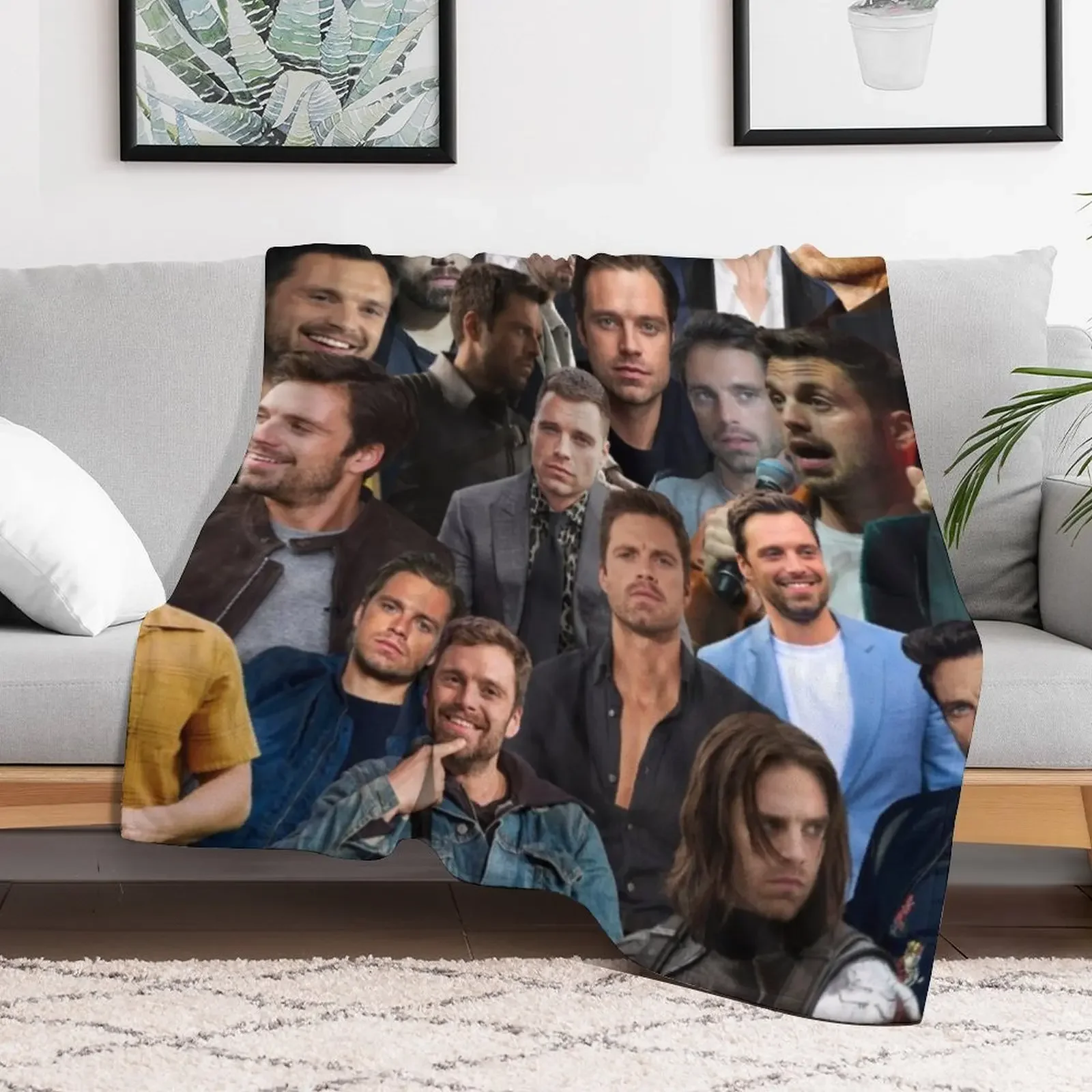 Sebastian Stan Photo Collage Throw Blanket Cute Bed funny gift Soft Blankets