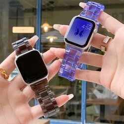 Transparent Resin strap for apple watch band 42mm 40mm correa 44mm 38mm Clear steel bracelet iwatch series 8 7 6 4 SE 41mm 45mm