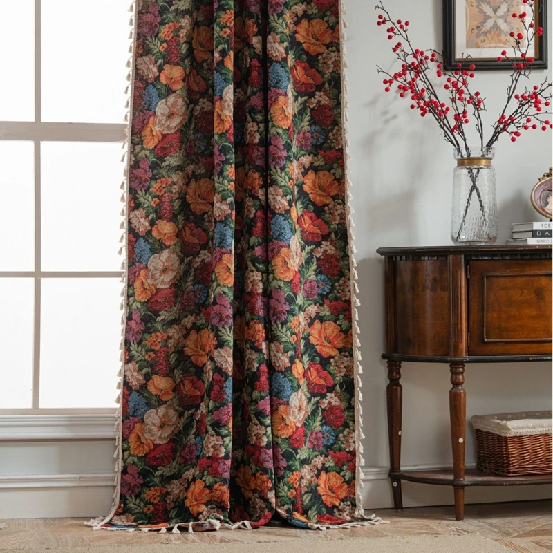 

Bedroom Living Room Curtains Flower Jacquard American Style Curtain Finished Kitchen Curtain Bay Window Semi-shading Valance