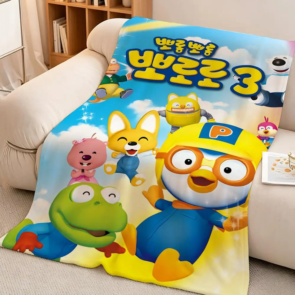 Cartoon P-Pororo the Little Penguin Korean Classic Throw Soft Warm Flannel Blanket Lightweight for Sofa Bed Couch Travel Adults