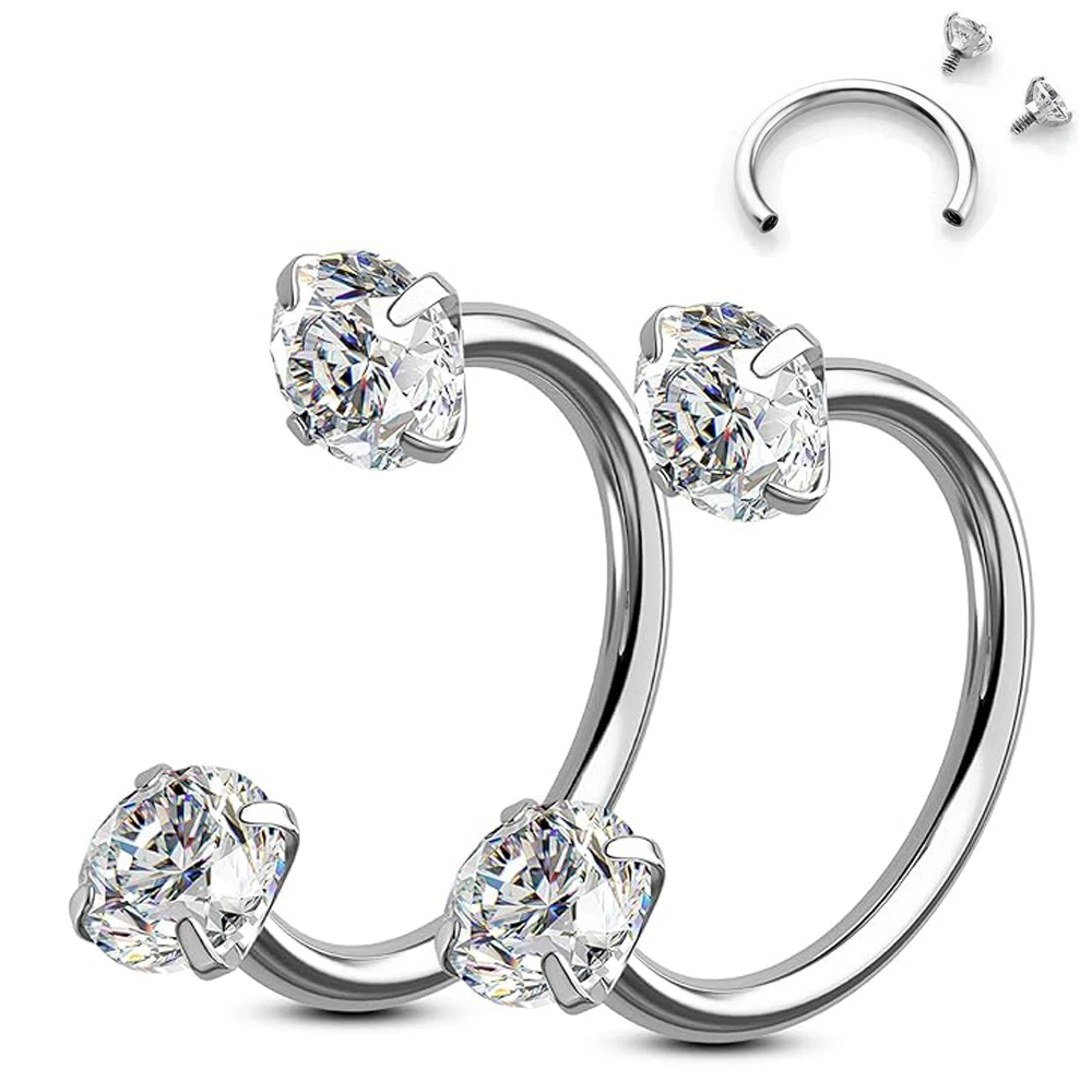 2PCS 316L Surgical Steel Horseshoe Nose Rings Hoops, 16G Push Pin Threadless Nose Rings, Lip Eyebrow Helix Daith Ear Piercing