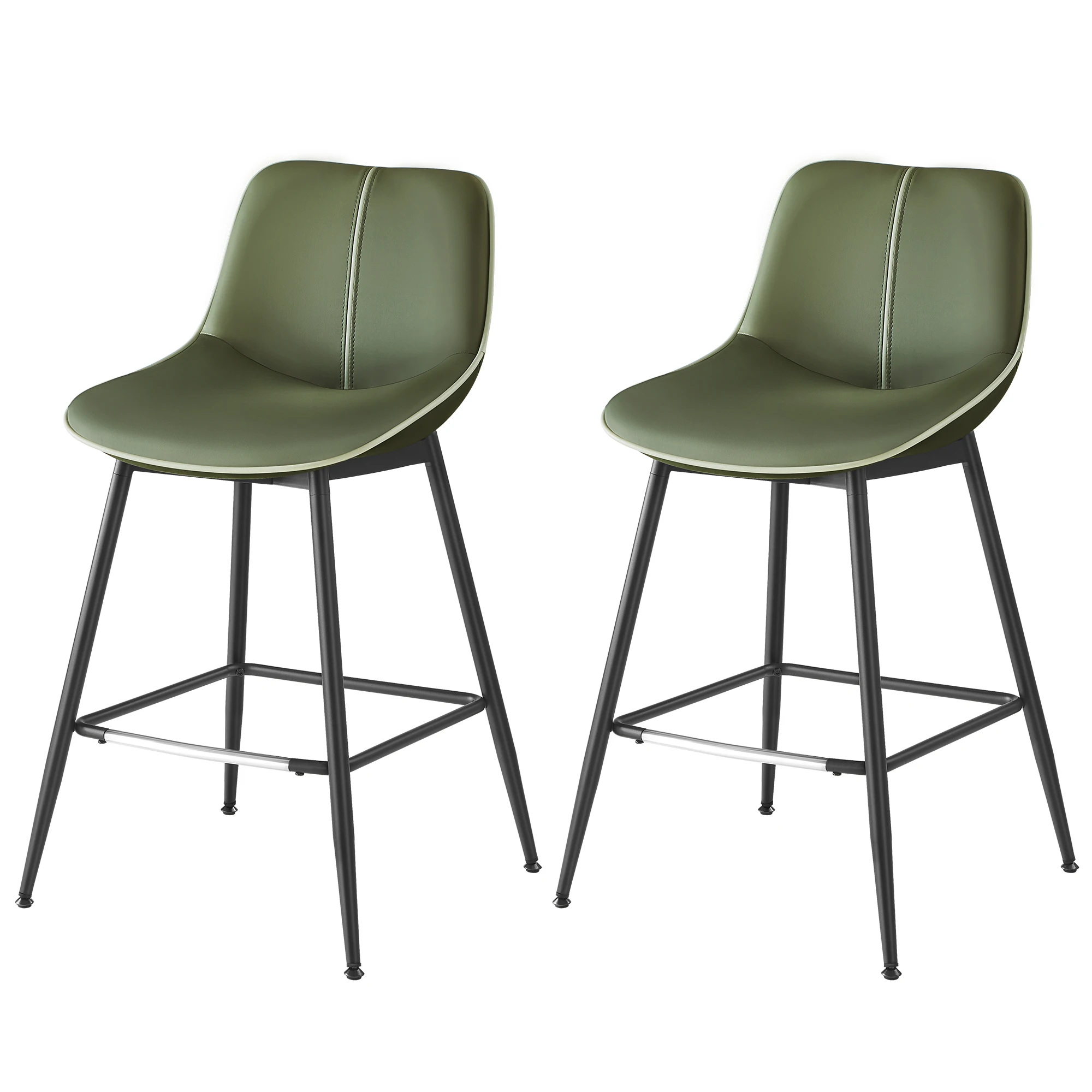 Synthetic Leather Bar Stools Set of 2 high stool bar chairs for Kitchen Island green Bar Stools with Ergonomic Backrest