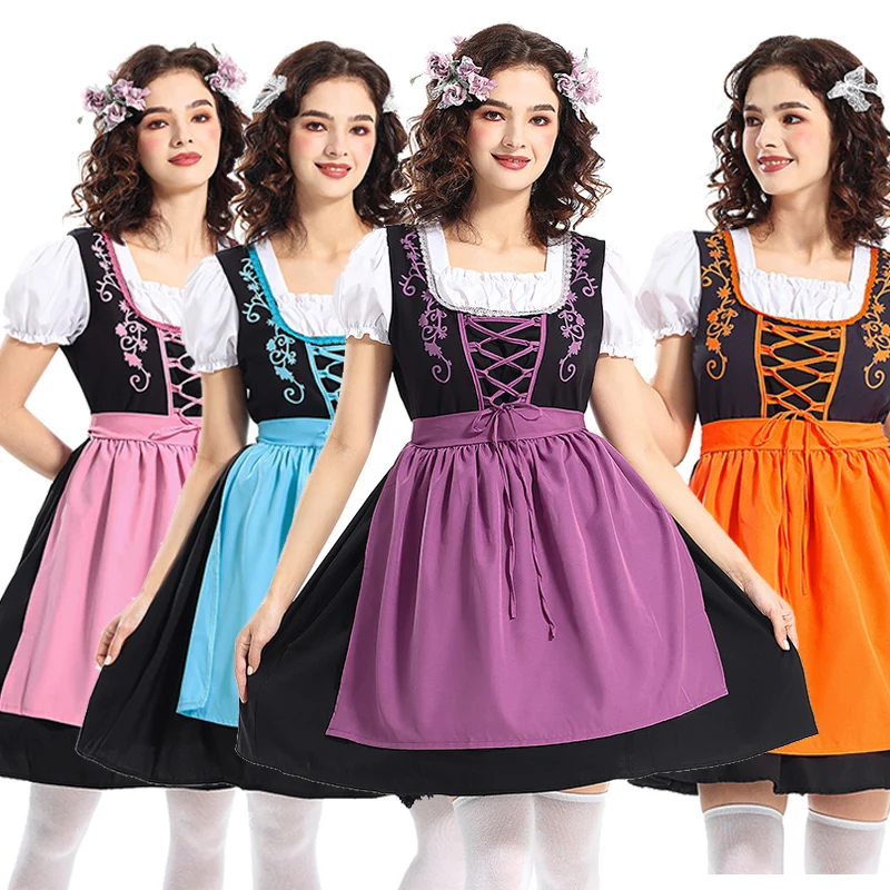 

Women German Oktoberfest Beer Girl Maid Dirndl Dress Bavarian Traditional Wench Waitress Cosplay Costume Party Dresses