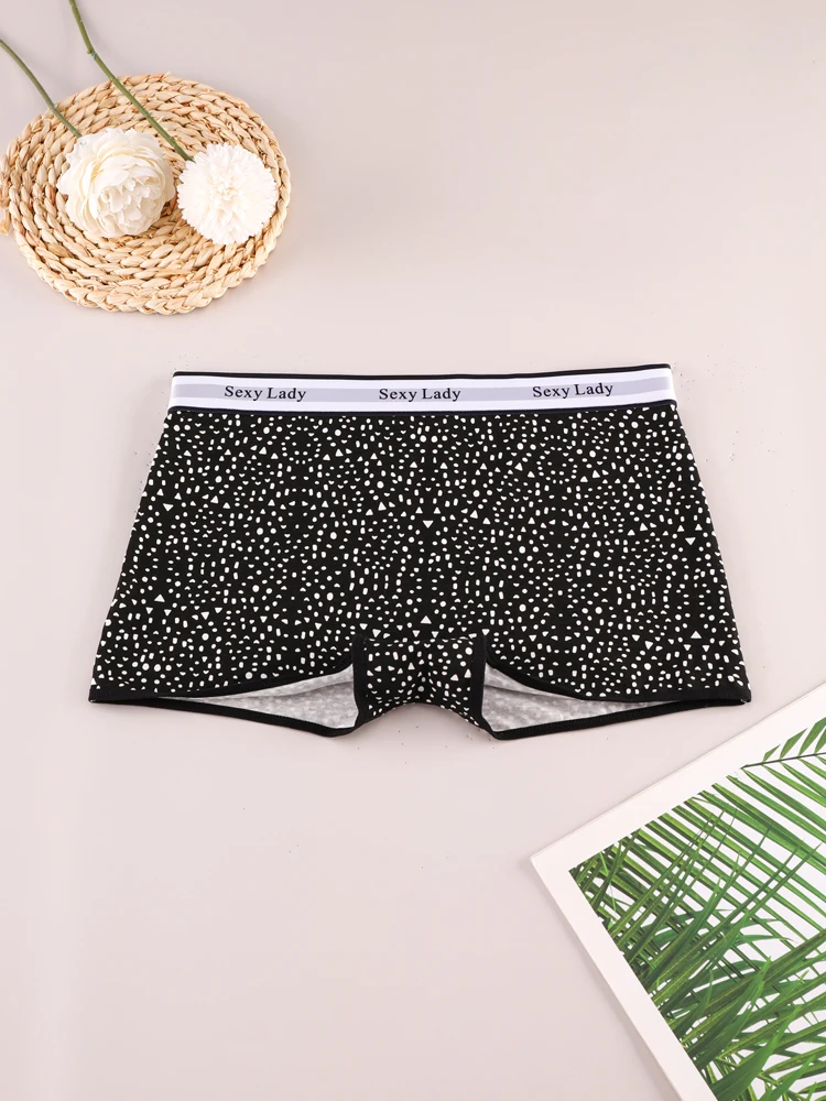 ALDOLA 6PCS/Set Seamless Contrast Trim Allover Print Boyshorts Simple Stretchy Intimates Panties Women's Lingerie Underwear