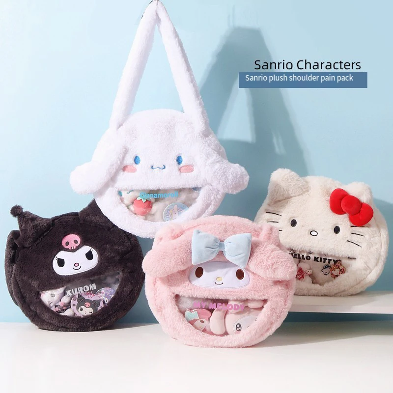 Kuromi Sanrios Crossbody Bag Velvet Shoulder Bag Cute Cinnamoroll Kawaii Cartoon Girly Heart My Melody Portable Large Capacity