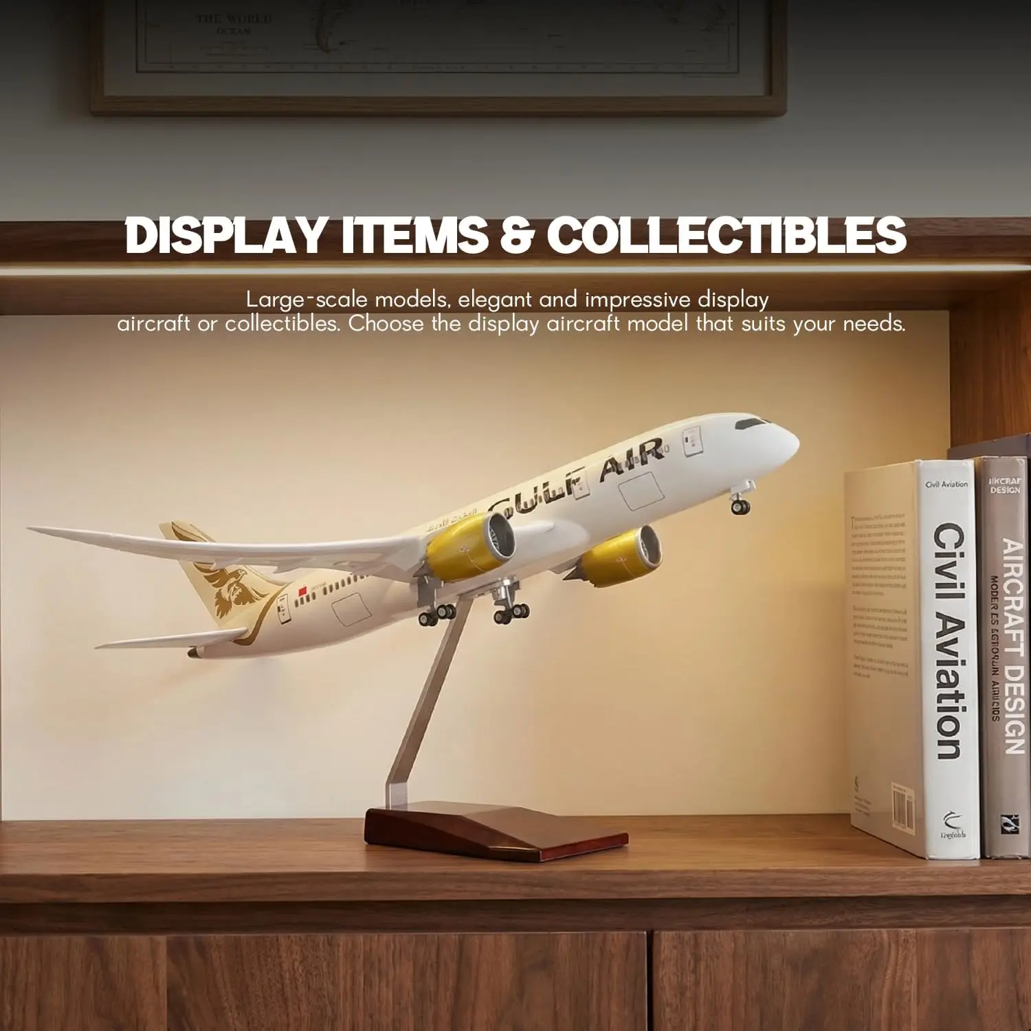 

1/130 Large Scale Gulf 787 Airplane Model with Stand for Adult Aviation Souvenir Plane Gift, Home or Office Desktop Decor