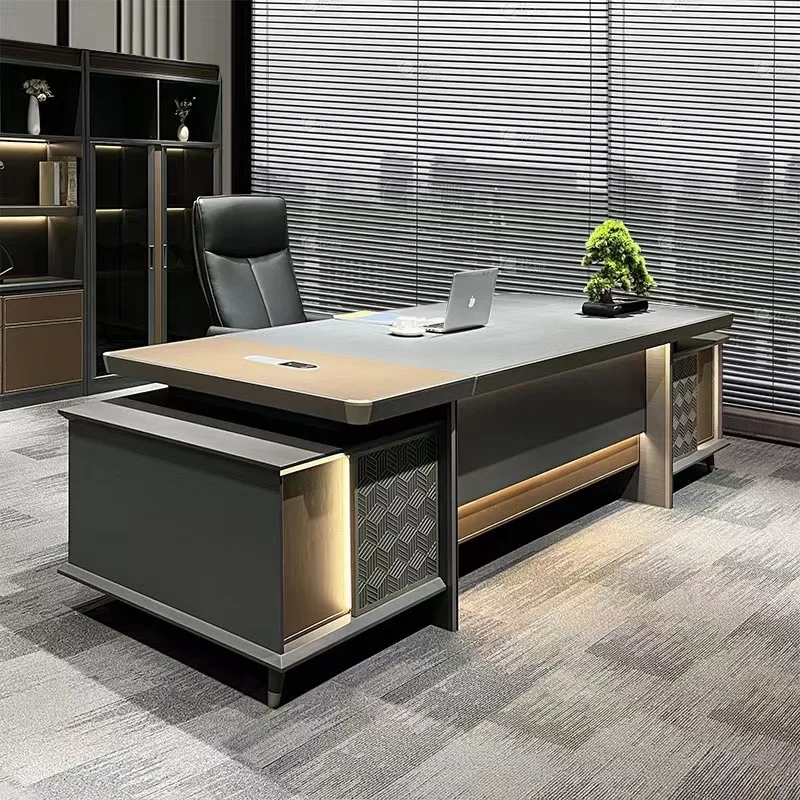 CEO Luxury Modern Modular L-Shaped Executive Desk 5-Drawers Iron Frame 1-Year Warranty-Elegant Wooden Office Furniture for