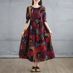 New Chinese Women Clothing Retro Cotton and Linen Long-sleeved Women Chinese Women Spring and Autumn A-line Skirt for Women