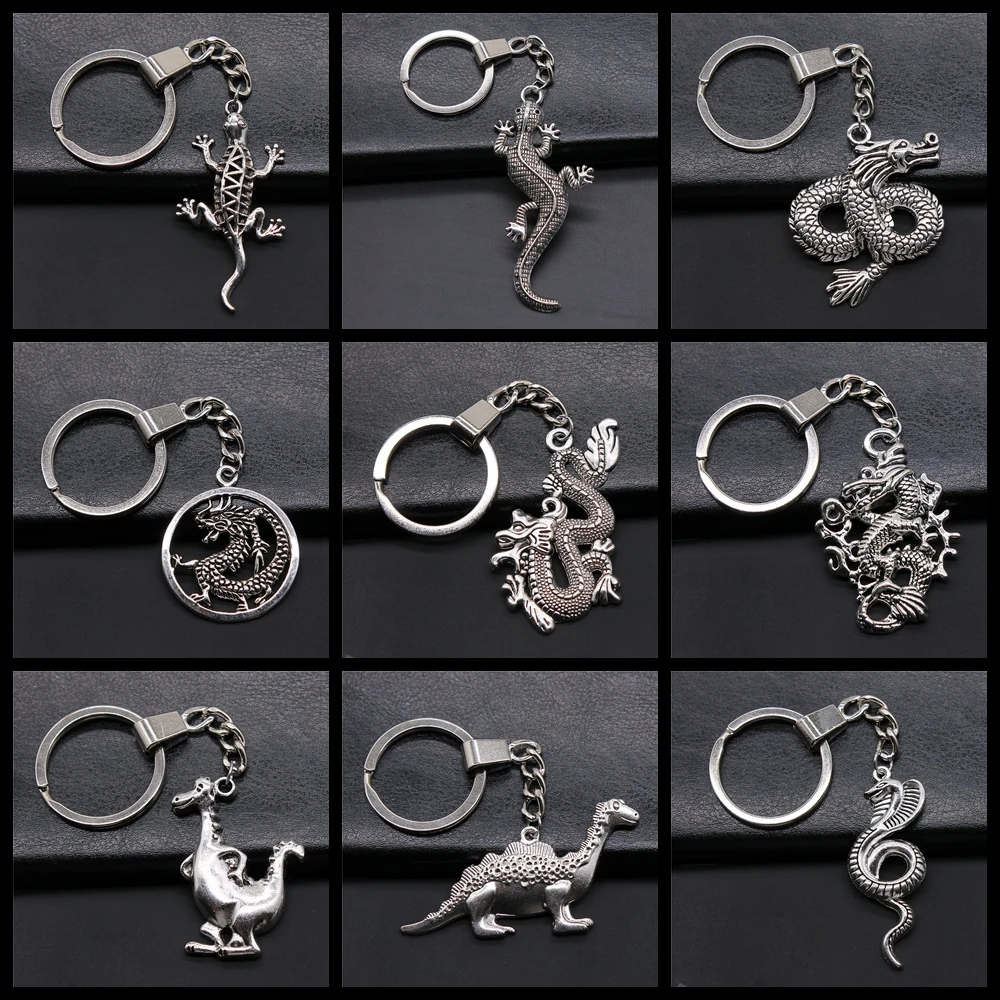 New Fashion Keychain Animal Dragon Gecko Lizard Dinosaur Snake Pendants DIY Car Key Chain Ring Holder Souvenir For Gift