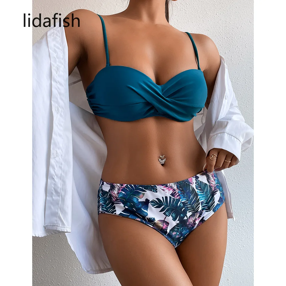 

Leaf Print Bikini Underwire Swimwear Women Push Up Swimming Suits for Bathing Suit Beachwear Biquini Two Piece Set