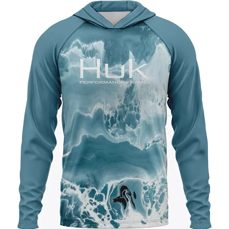 HUK Summer Fishing Shirts Men Long Sleeve Hooded Fishing Wear Upf 50 Breathabble Fishing T-Shirt Camisetas Pesca Jersey De Pesca