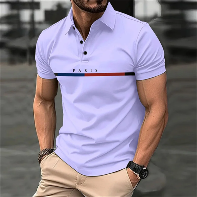 Fashion Funny Letter Print Polo T-Shirts Casual Lapel Men\'s Shirt Summer Breathable Golf Wear Oversized Short Sleeve Sports Tops