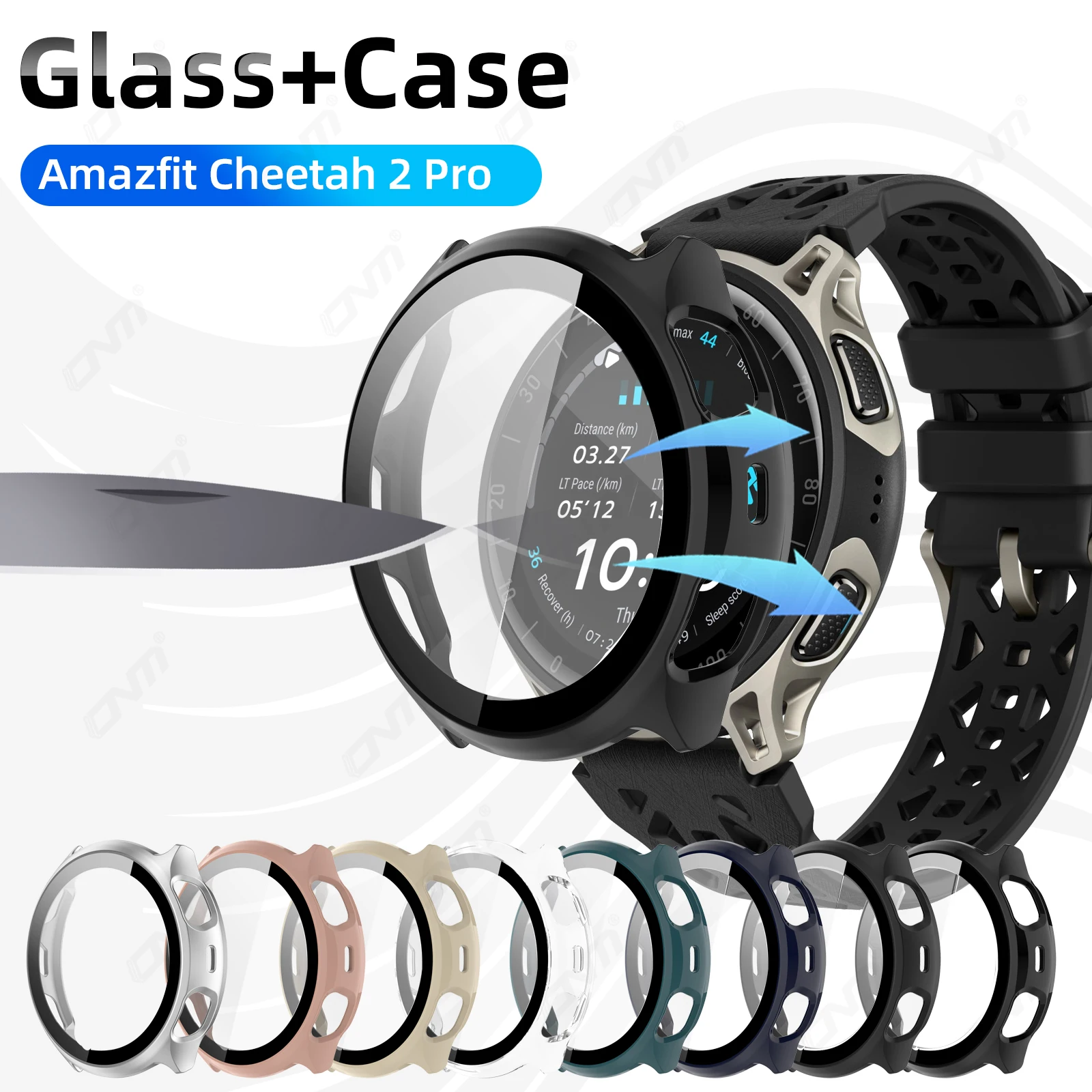Glass+Case for Amazfit Cheetah 2 Pro Tempered Glass Anti-scratch Screen Protector & Hard PC Protective Bumper Covor Accessories