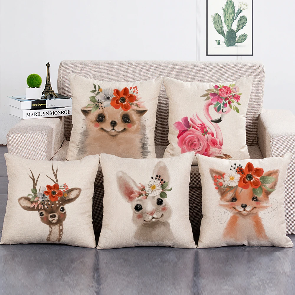 

Cute Animal Print Throw Pillow Case 45x45cm Decorative Cushion Cover for Home & Car Decor